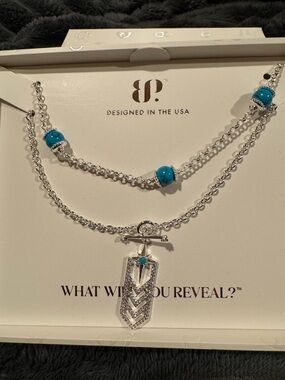 Luxe Layers Turquoise Bead Layered Silver Necklace with Chevron Pendant